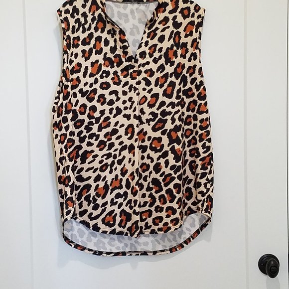 blouse sleeveless animal print leopard brown black - Picture 1 of 5